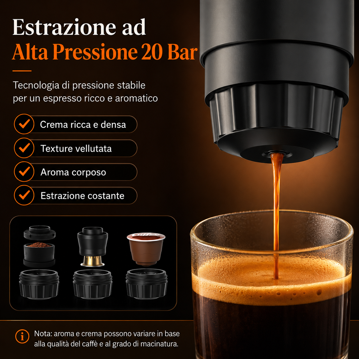 CaffèVai™ – Macchina Espresso Portatile Autoriscaldante 3 in 1  20 Bar