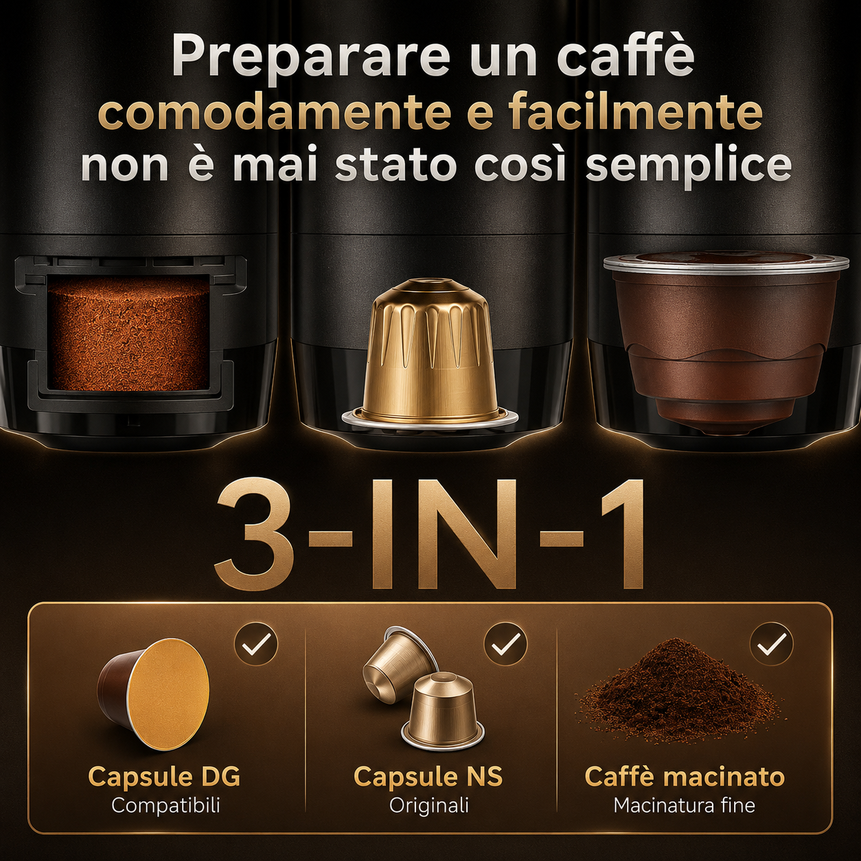 CaffèVai™ – Macchina Espresso Portatile Autoriscaldante 3 in 1  20 Bar