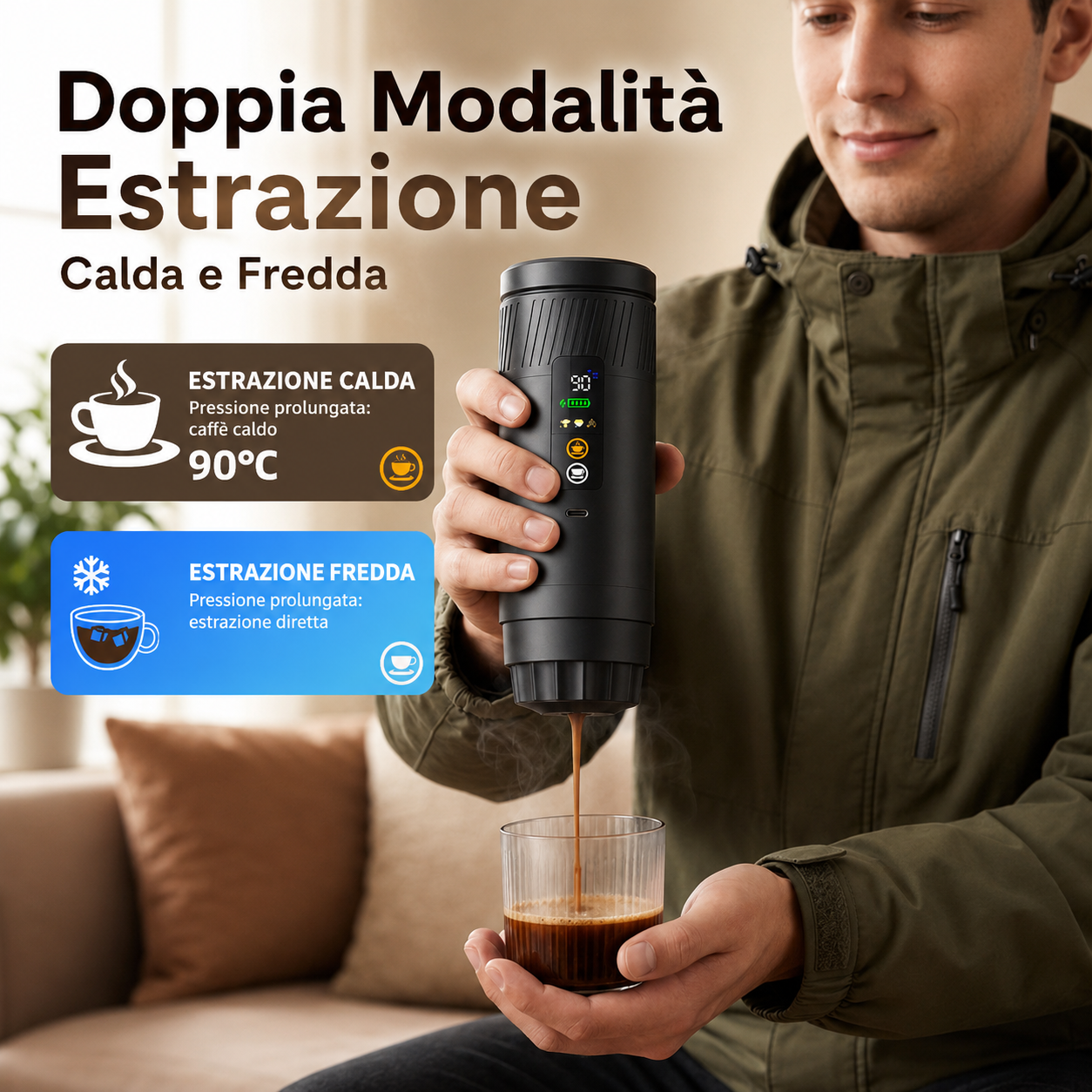 CaffèVai™ – Macchina Espresso Portatile Autoriscaldante 3 in 1  20 Bar